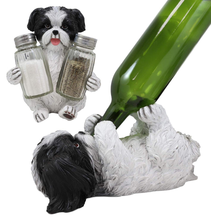 Ebros Gift Ebros Realistic Shih Tzu Dog Glass Salt Pepper Shakers & Wine Bottle Holder