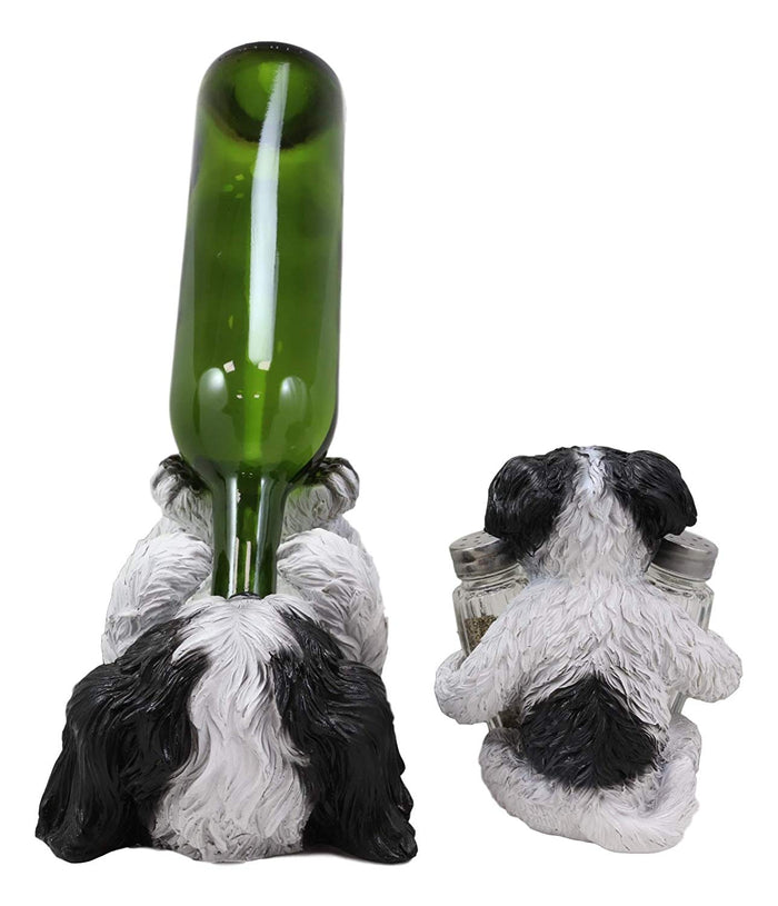 Ebros Gift Ebros Realistic Shih Tzu Dog Glass Salt Pepper Shakers & Wine Bottle Holder
