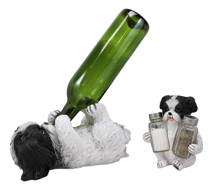 ebros gift Ebros Realistic Shih Tzu Dog Glass Salt Pepper Shakers & Wine Bottle Holder