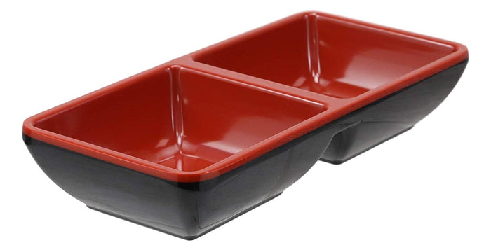 Ebros Gift Ebros Red And Black Melamine Traditional Design Condiments Ketchup BBQ Soy Sauce Dipping Bowl Or Dish With Divider 2 Partition Compartments Housewarming Gifts For Sushi Asian Dining Restaurant Supply