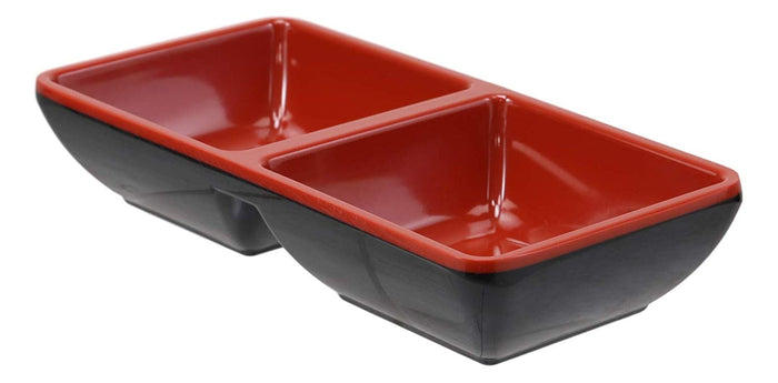 Ebros Gift Ebros Red And Black Melamine Traditional Design Condiments Ketchup BBQ Soy Sauce Dipping Bowl Or Dish With Divider 2 Partition Compartments Housewarming Gifts For Sushi Asian Dining Restaurant Supply