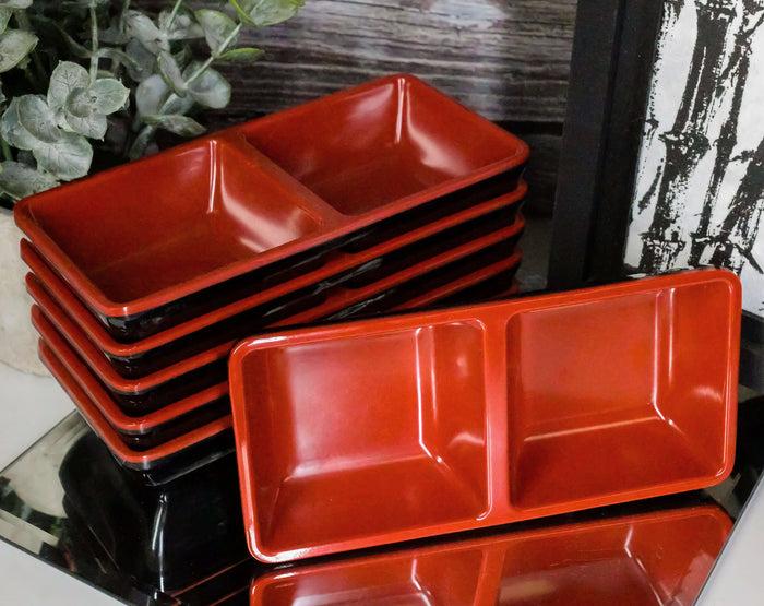 ebros gift Ebros Red And Black Melamine Traditional Design Condiments Ketchup BBQ Soy Sauce Dipping Bowl or Dish With Divider 2 Partition Compartments Housewarming Gifts For Sushi Asian Dining Restaurant Supply