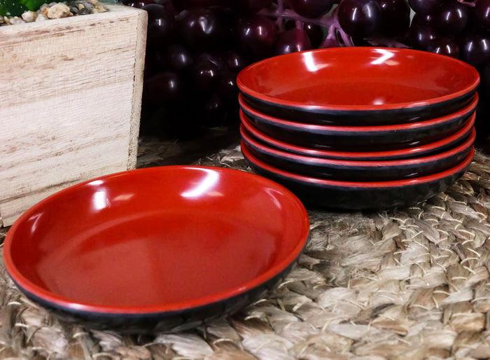 ebros gift Ebros Red And Black Melamine Traditional Design Condiments Soy Sauce Dipping Plate or Dish Set of 6 Great Housewarming Gift Or Party Decor For Sushi Asian Dining Restaurant Supply