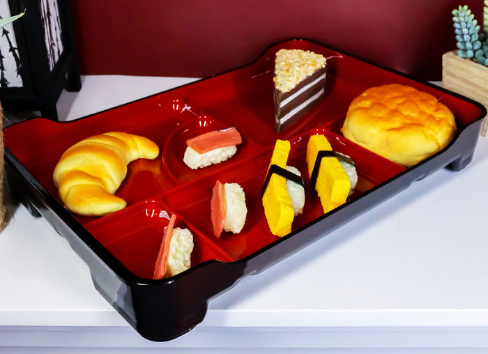 Ebros Gift Ebros Red And Black Traditional Japanese Large Bento Box With Dividers 6 Compartments Lacquered Copolymer Plastic Serving Or Display Platter Tray 14" By 9.25" Made In Japan Dining Dinner Serveware (1)