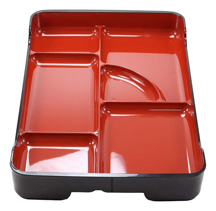 Ebros Gift Ebros Red And Black Traditional Japanese Large Bento Box With Dividers 6 Compartments Lacquered Copolymer Plastic Serving Or Display Platter Tray 14" By 9.25" Made In Japan Dining Dinner Serveware (1)