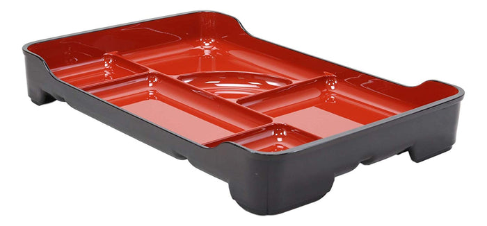 ebros gift Ebros Red And Black Traditional Japanese Large Bento Box With Dividers 6 Compartments Lacquered Copolymer Plastic Serving or Display Platter Tray 14" by 9.25" Made In Japan Dining Dinner Serveware (1)