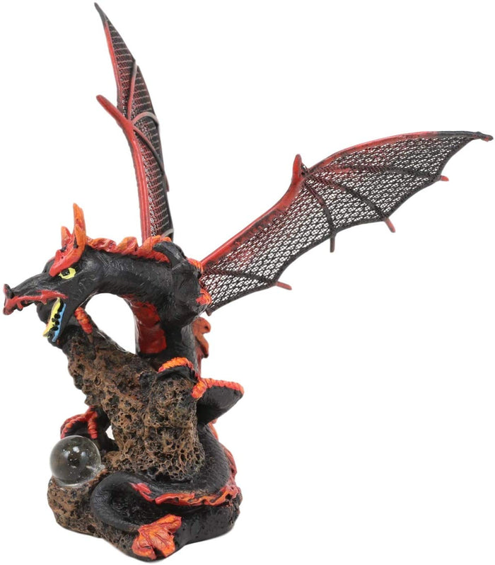 Ebros Gift Ebros Red And BlackBattle Hardened Volcano Pterosaur Dragon Figurine 6" Long