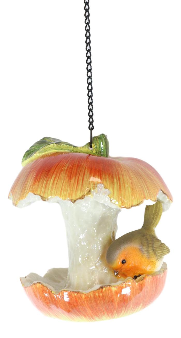 Ebros Gift Ebros Red Apple Fruit With Perching Finch Bird Feeder With Hanging Chains Figurine
