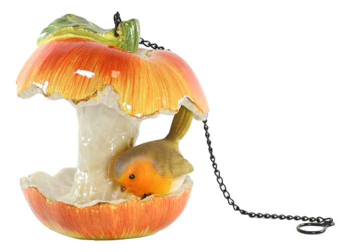 Ebros Gift Ebros Red Apple Fruit With Perching Finch Bird Feeder With Hanging Chains Figurine