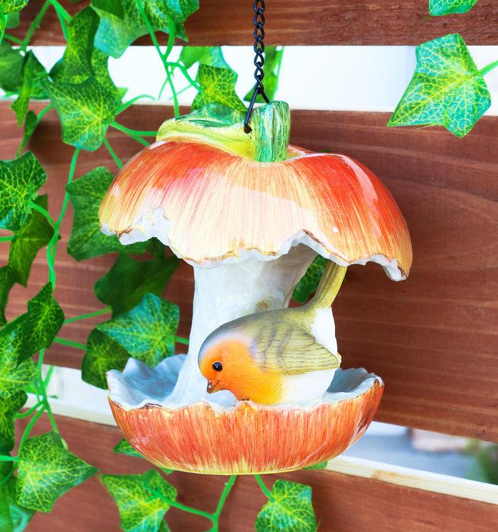 ebros gift Ebros Red Apple Fruit With Perching Finch Bird Feeder With Hanging Chains Figurine