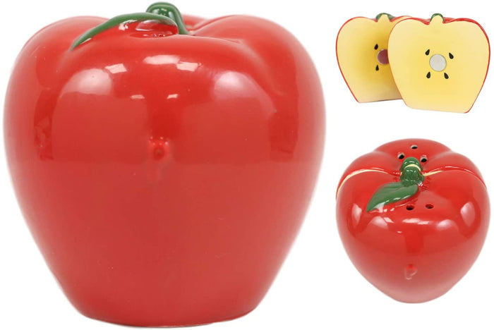 Ebros Gift Ebros Red Apples Ceramic Magnetic Salt And Pepper Shakers Set 3" Height