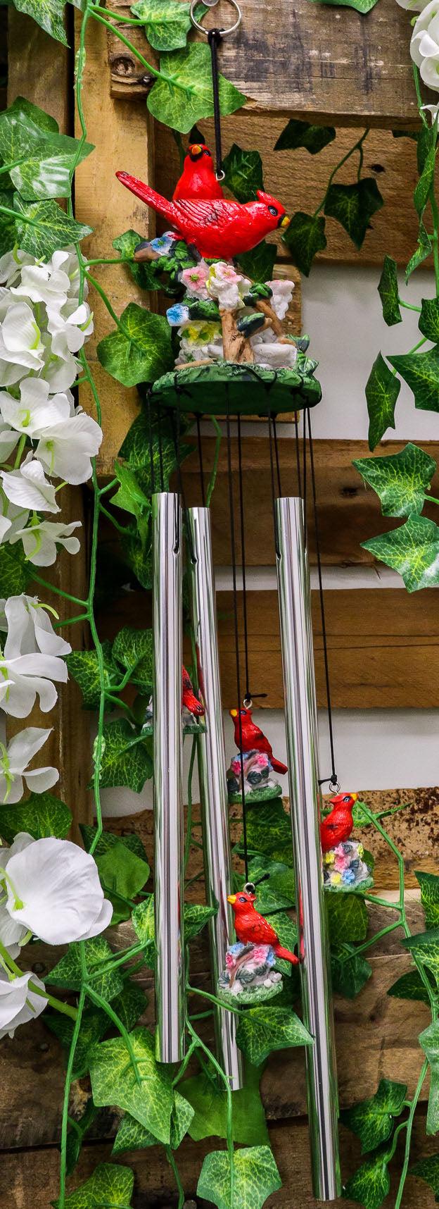 ebros gift Ebros Red Crest Cardinal Birds Lovers Couple Wind Chime Patio Garden Decor 21" L
