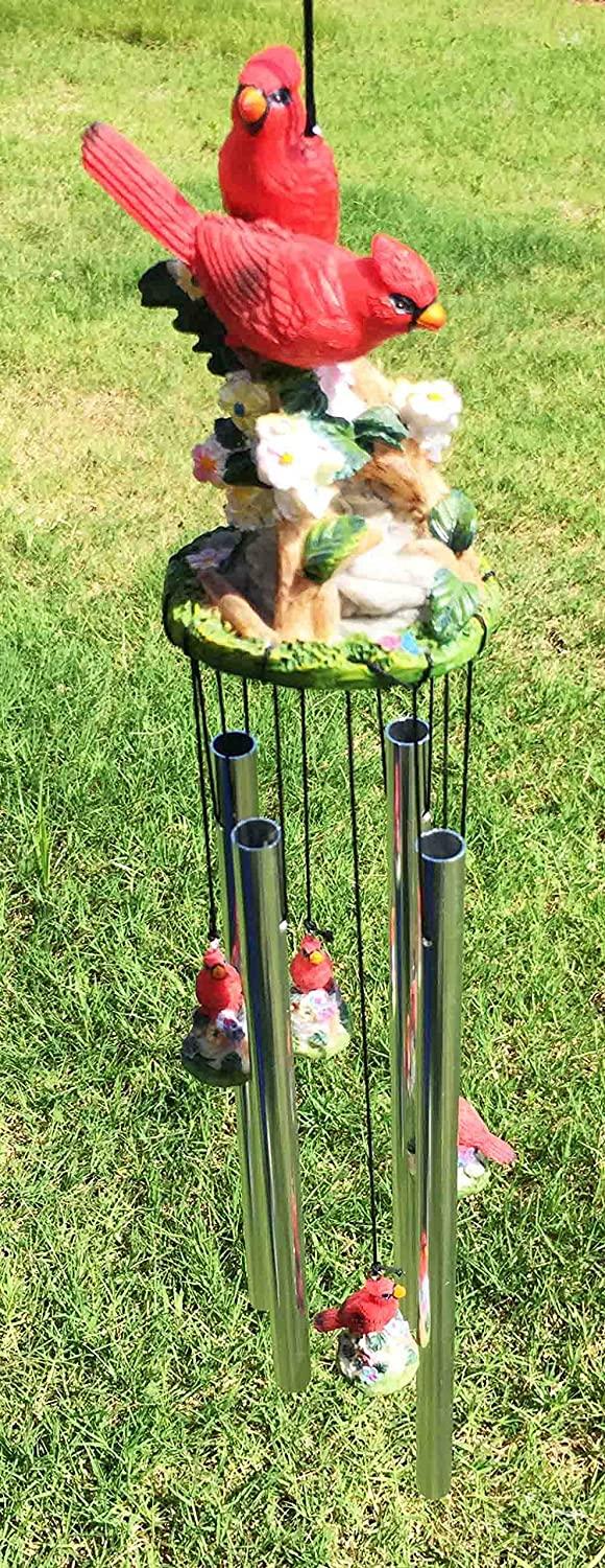 Ebros Gift Ebros Red Crest Cardinal Birds Lovers Couple Wind Chime Patio Garden Decor 21" L