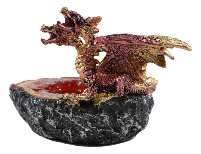 Ebros Gift Ebros Red Double Headed Hydra Dragon On Ruby Quartz Crystal Quarry Ashtray Figurine