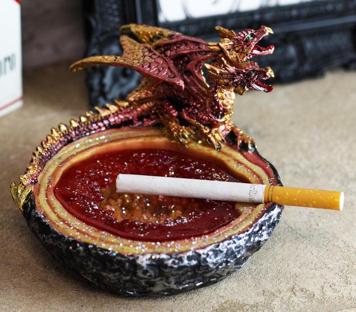 ebros gift Ebros Red Double Headed Hydra Dragon On Ruby Quartz Crystal Quarry Ashtray Figurine