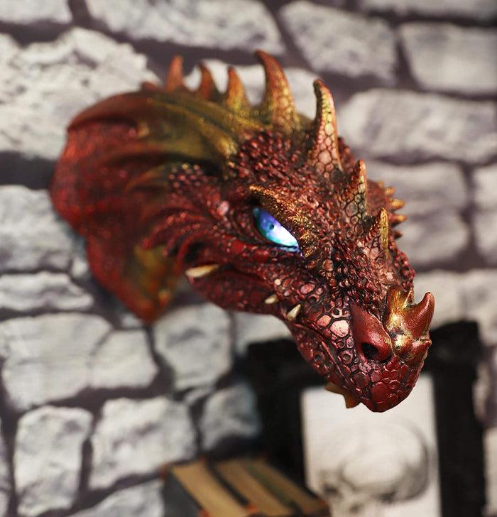 Ebros Gift Ebros Red Dragon Head Wall Decor Plaque With Color Changing LED Illuminated Eyes