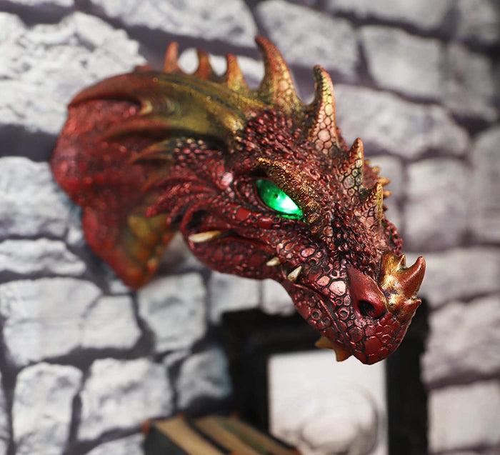 ebros gift Ebros Red Dragon Head Wall Decor Plaque with Color Changing LED Illuminated Eyes