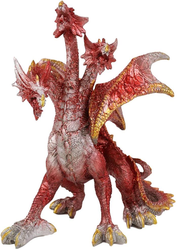 Ebros Gift Ebros Red Fire Three Headed Dragon Hydra Roaring Statue 8" Tall Figurine Decor