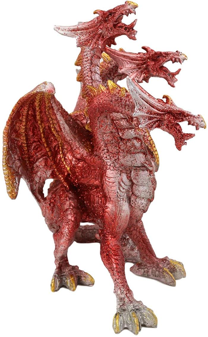 Ebros Gift Ebros Red Fire Three Headed Dragon Hydra Roaring Statue 8" Tall Figurine Decor