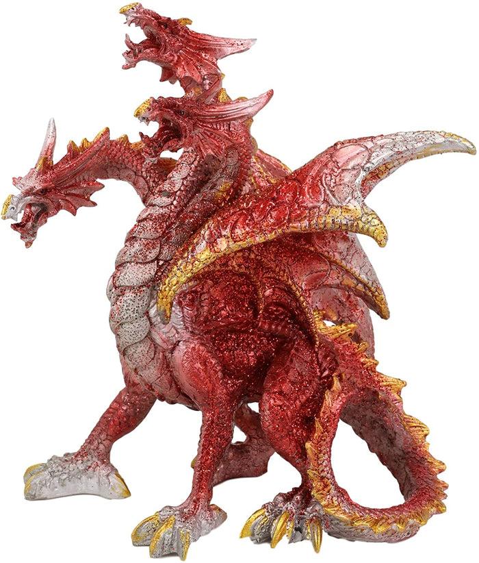 Ebros Gift Ebros Red Fire Three Headed Dragon Hydra Roaring Statue 8" Tall Figurine Decor