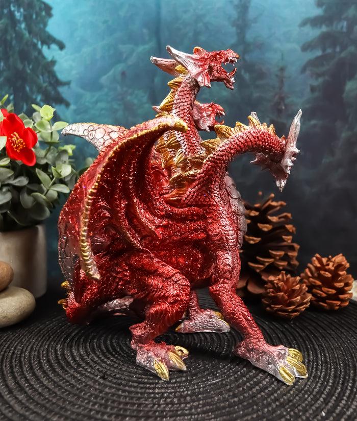 ebros gift Ebros Red Fire Three Headed Dragon Hydra Roaring Statue 8" Tall Figurine Decor