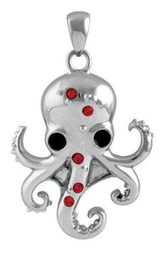 Ebros Gift Ebros Red Rhinestone Steampunk Kraken Stainless Steel Necklace Pendant Jewelry