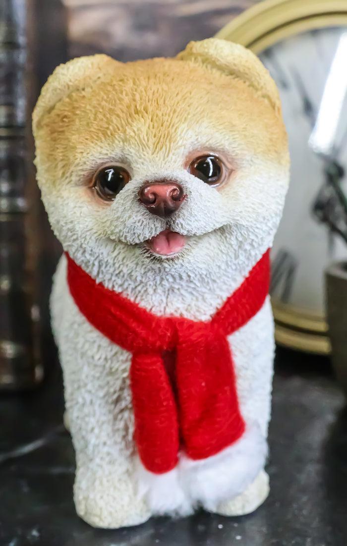 ebros gift Ebros Red Scarf Boo The World's Cutest Pomeranian Dog Statue Pet Pal Dogs Collectible Breed Pomeranians Memorial Collectible Resin Decor Figurine with Glass Eyes Official Licensed Sculpture