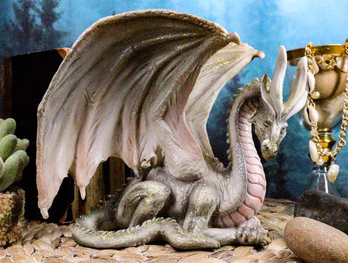 ebros gift Ebros Resting Wise Old White Medieval Dragon Statue 8" Long