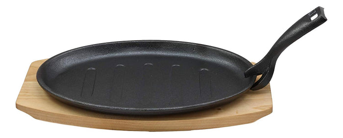 ebros gift Ebros Ridged Oil Coat Cast Iron Fajita Skillet Japanese Steak Plate & Base Set 10.5"L