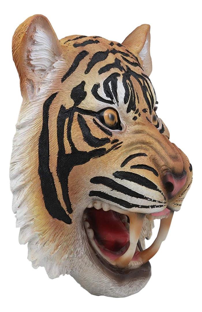 Ebros Gift Ebros Roaring Fearless Orange Bengal Tiger Head Wall Decor Plaque 8.5" Tall Taxidermy Art Decor Sculpture Jungle Apex Predator Wall Bust Plaque Of Tigers Cubs Tigress