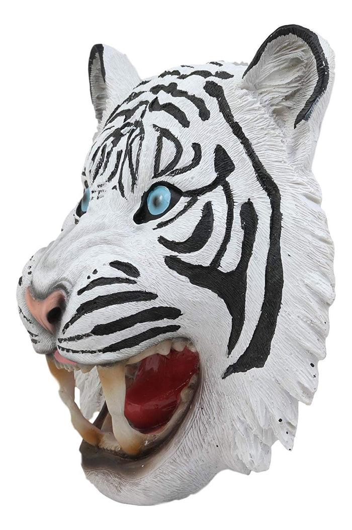 Ebros Gift Ebros Roaring Savage Blue Eyed White Siberian Tiger Head Wall Decor Plaque 8.5" Tall Taxidermy Art Decor Sculpture Jungle Apex Predator Wall Bust Plaque Of Tigers Cubs Tigress