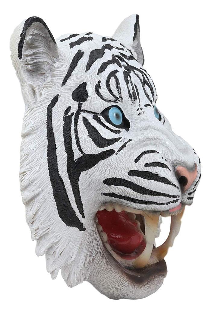 Ebros Gift Ebros Roaring Savage Blue Eyed White Siberian Tiger Head Wall Decor Plaque 8.5" Tall Taxidermy Art Decor Sculpture Jungle Apex Predator Wall Bust Plaque Of Tigers Cubs Tigress
