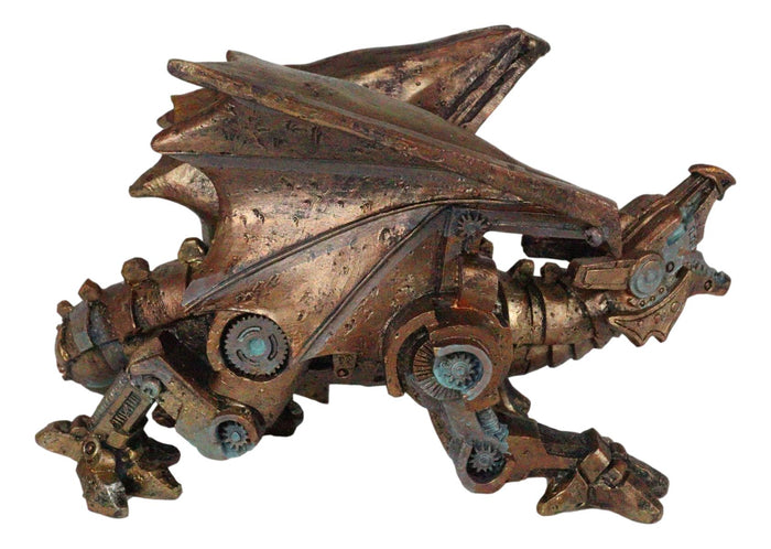 Ebros Gift Ebros Roaring Steampunk Copper Skinned Robotic Cyborg Winged Dragon Figurine Statue