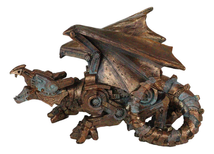 Ebros Gift Ebros Roaring Steampunk Copper Skinned Robotic Cyborg Winged Dragon Figurine Statue