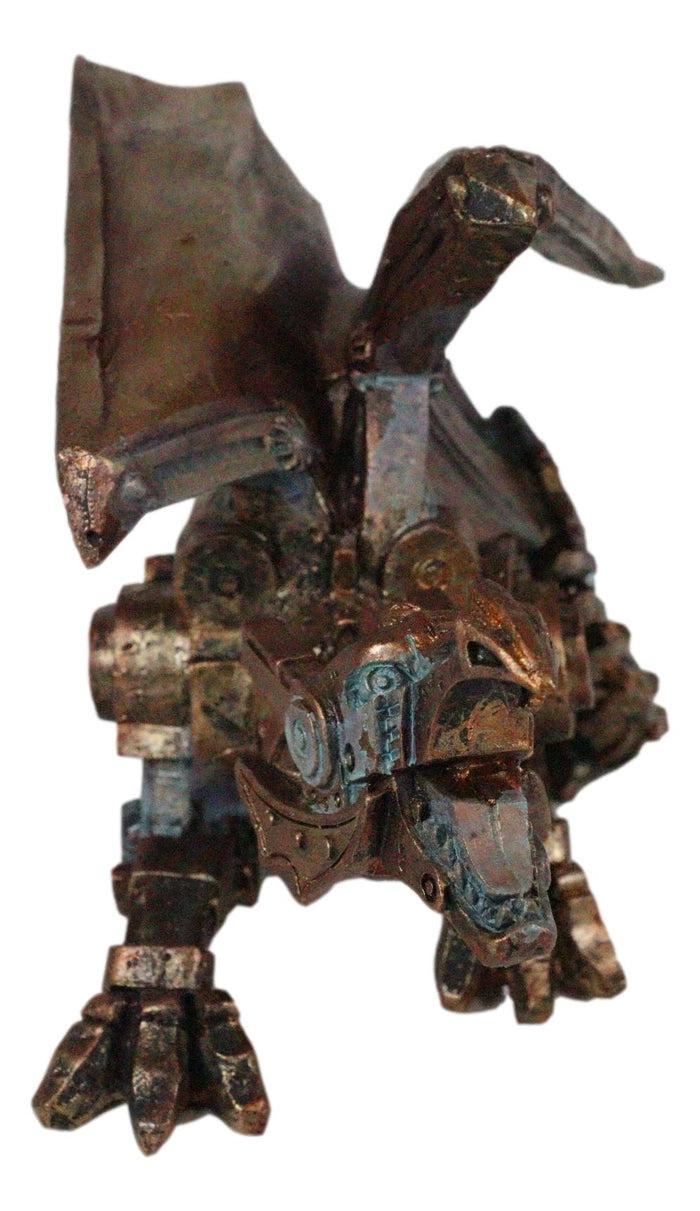 Ebros Gift Ebros Roaring Steampunk Copper Skinned Robotic Cyborg Winged Dragon Figurine Statue