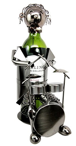 Ebros Gift Ebros Rock Band Concert Musician Drummer With Drum Set Steel Metal Wine Bottle Holder
