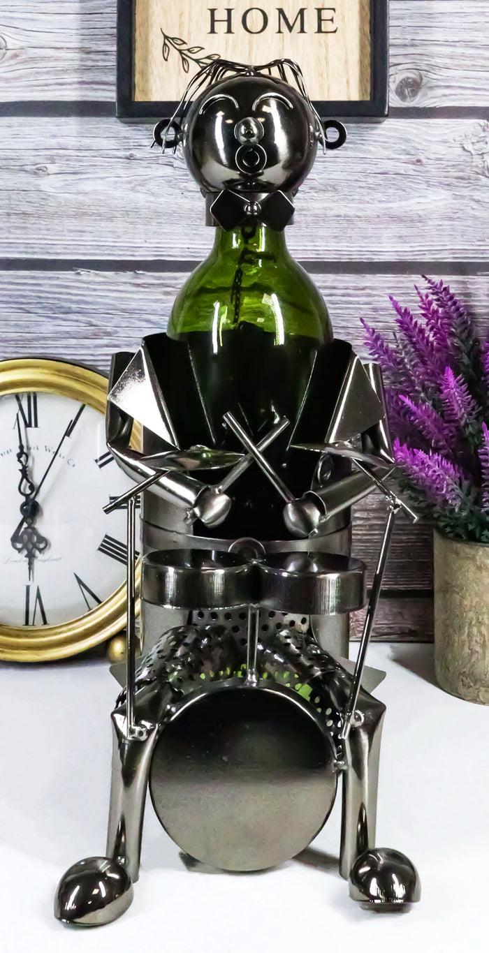 ebros gift Ebros Rock Band Concert Musician Drummer With Drum Set Steel Metal Wine Bottle Holder
