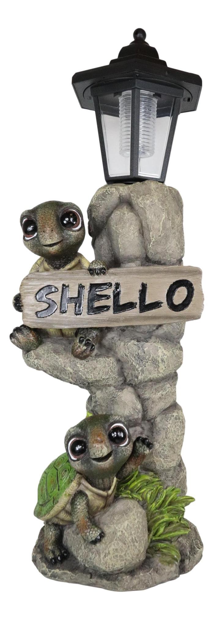 Ebros Gift Ebros Rock Climbing Baby Tortoise Turtles With Greeting Sign & Solar LED Light Statue