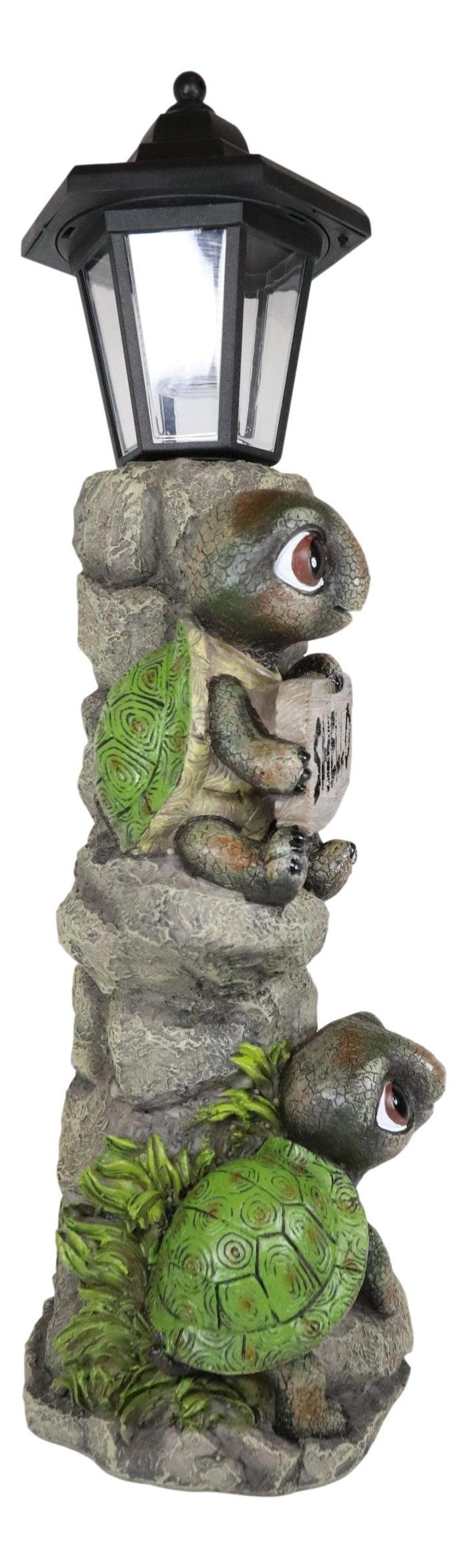 Ebros Gift Ebros Rock Climbing Baby Tortoise Turtles With Greeting Sign & Solar LED Light Statue