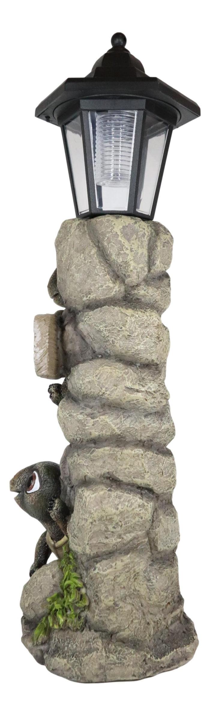 Ebros Gift Ebros Rock Climbing Baby Tortoise Turtles With Greeting Sign & Solar LED Light Statue