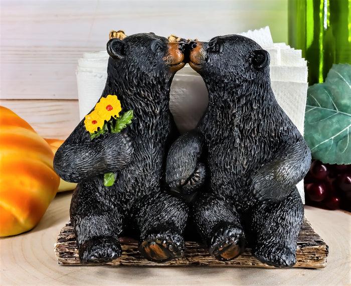 ebros gift Ebros Romantic Kissing Black Bears Seated By Tree Logs Kitchen Napkin Holder 5"H