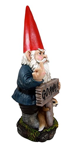 Ebros Gift Ebros Rude Garden Greeter "Go Away " Gnome Dwarf Not Welcome Statue 17.75"H Patio Outdoor Poolside Figurine As Whimsical Decor Magical Fantasy Gnomes Decoration