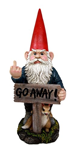 Ebros Gift Ebros Rude Garden Greeter "Go Away " Gnome Dwarf Not Welcome Statue 17.75"H Patio Outdoor Poolside Figurine As Whimsical Decor Magical Fantasy Gnomes Decoration