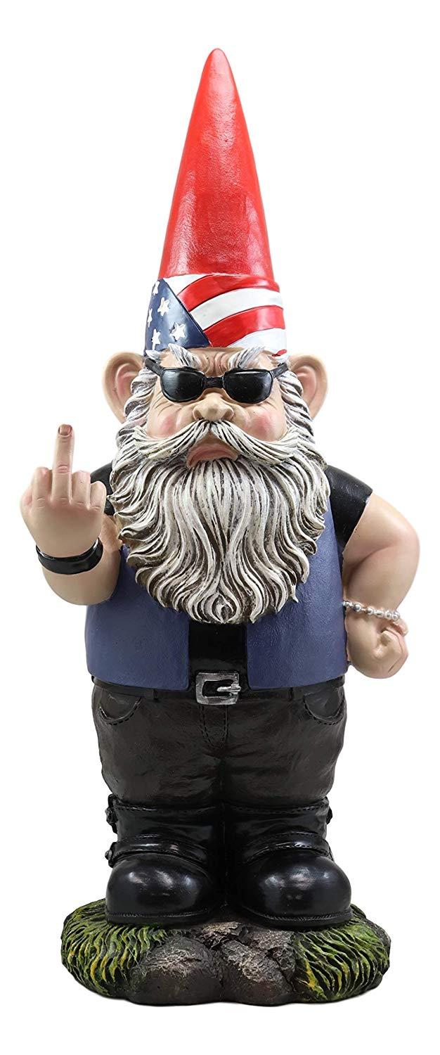 Ebros Gift Ebros Rude Garden Greeter Go Away Gnome Dwarf Statue 17.25"H Patriotic Gnome