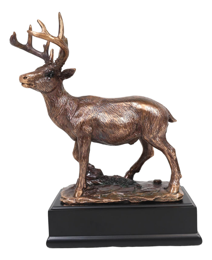 Ebros Gift Ebros Rustic 12 Point Buck Stag Deer Bronze Patinated Resin Statue W/ Trophy Base