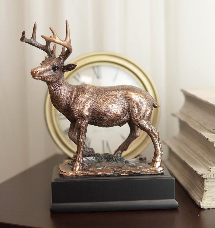 ebros gift Ebros Rustic 12 Point Buck Stag Deer Bronze Patinated Resin Statue W/ Trophy Base