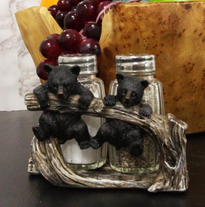 Ebros Gift Ebros Rustic 2 Black Bear Cubs On Branch Salt & Pepper Shaker Holder Decor 5" L