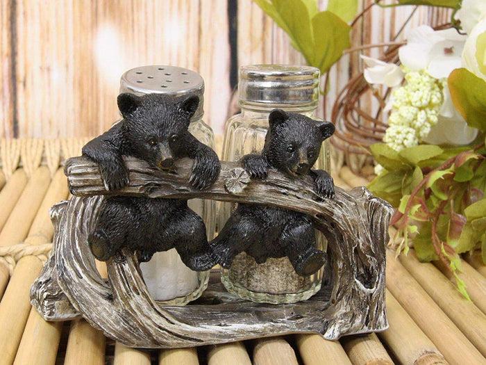ebros gift Ebros Rustic 2 Black Bear Cubs On Branch Salt & Pepper Shaker Holder Decor 5" L