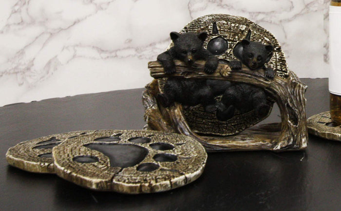 ebros gift Ebros Rustic 2 Black Bears Dangling On Tree Branch Coaster Holder With 4 Coasters Set