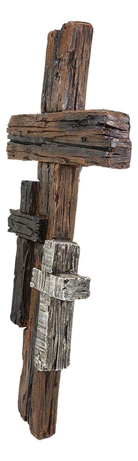 Ebros Gift Ebros Rustic 3 Tone Faux Wood Walnut Birch Driftwood Color Wall Cross 16" Tall